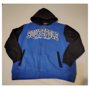 Southpole Boys Blue Black Full Zip Hoodie Sweatshirt Size L 16-18 Embroidered